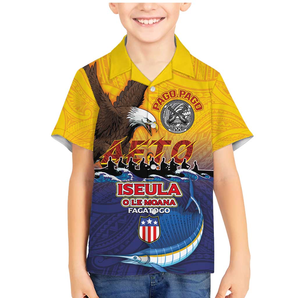 American Samoa Fautasi Family Matching Mermaid Dress and Hawaiian Shirt Bald Eage and Sailfish with Kakau Motifs - Polynesian Pride