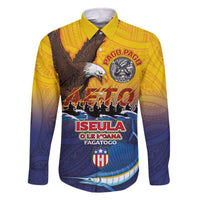 American Samoa Fautasi Family Matching Off The Shoulder Long Sleeve Dress and Hawaiian Shirt Bald Eage and Sailfish with Kakau Motifs - Polynesian Pride