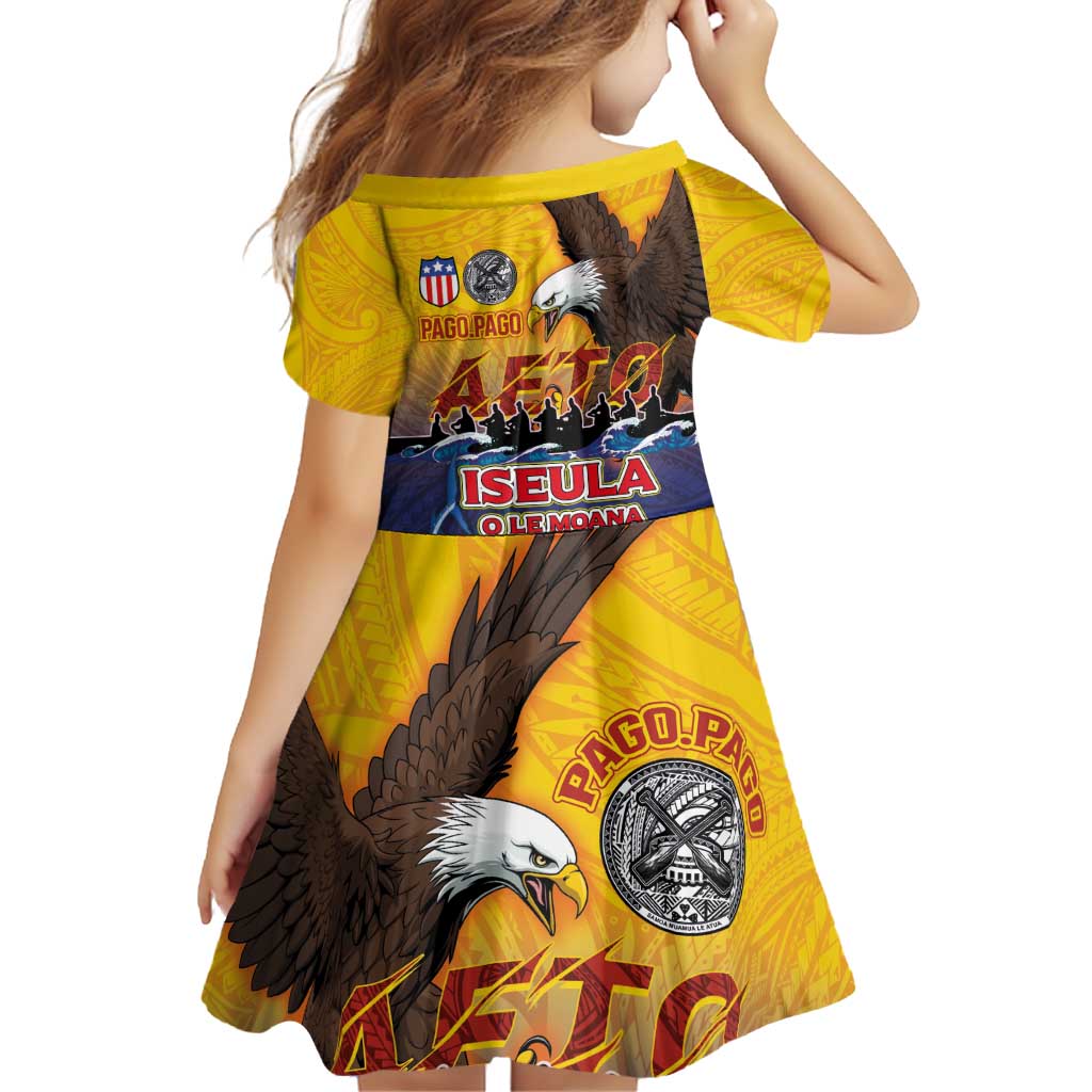 American Samoa Fautasi Family Matching Off Shoulder Short Dress and Hawaiian Shirt Bald Eage and Sailfish with Kakau Motifs - Polynesian Pride