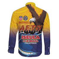 American Samoa Fautasi Family Matching Off Shoulder Short Dress and Hawaiian Shirt Bald Eage and Sailfish with Kakau Motifs - Polynesian Pride