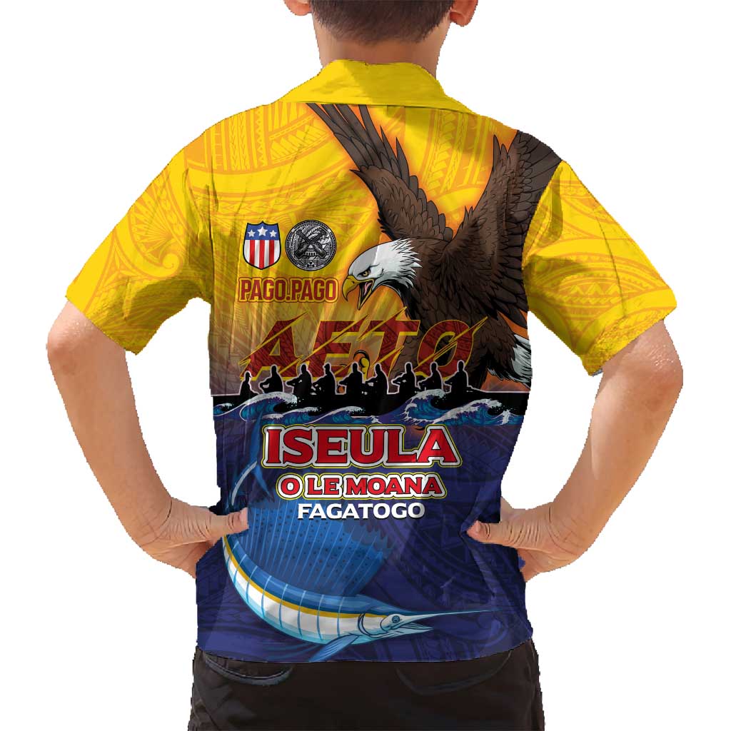 American Samoa Fautasi Family Matching Puletasi and Hawaiian Shirt Bald Eage and Sailfish with Kakau Motifs - Polynesian Pride