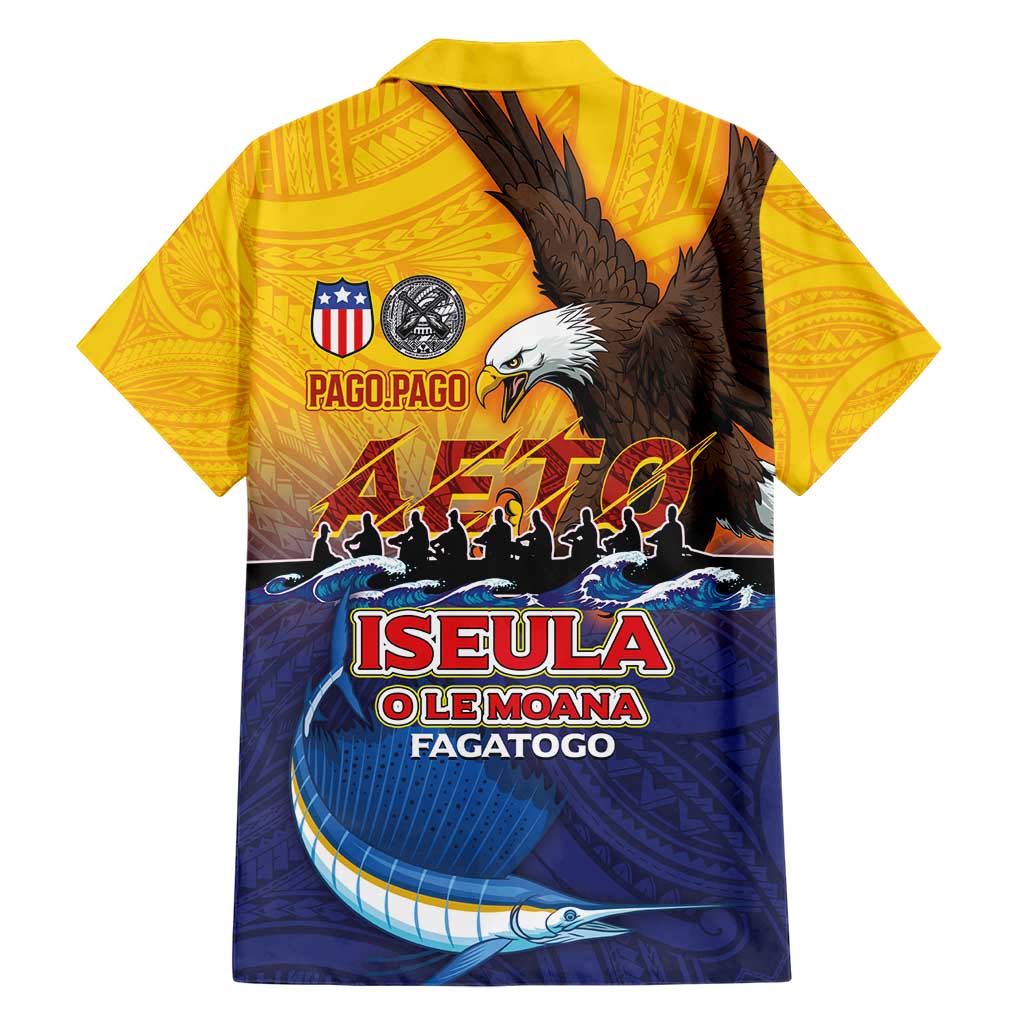 American Samoa Fautasi Hawaiian Shirt Bald Eage and Sailfish with Kakau Motifs - Polynesian Pride