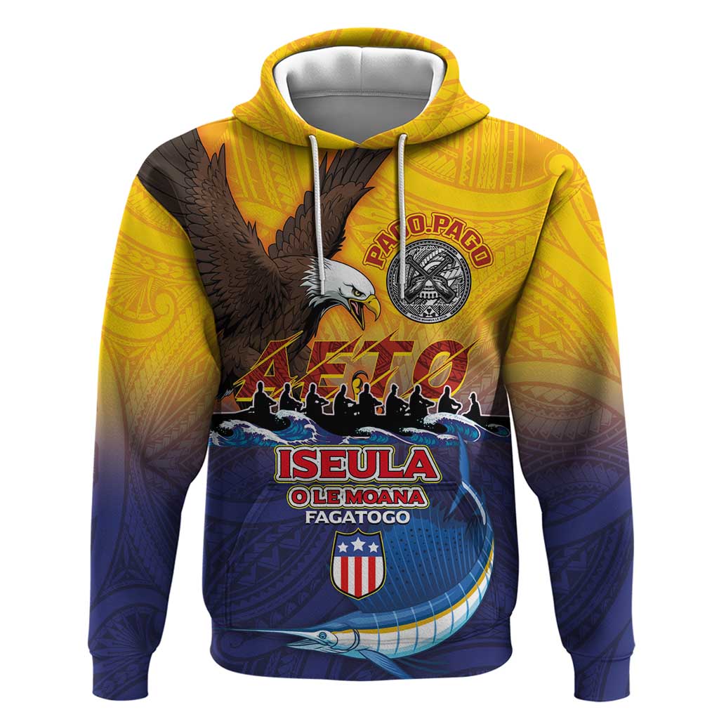 American Samoa Fautasi Hoodie Bald Eage and Sailfish with Kakau Motifs - Polynesian Pride