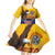 American Samoa Fautasi Kid Short Sleeve Dress Bald Eage and Sailfish with Kakau Motifs - Polynesian Pride