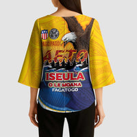 American Samoa Fautasi Kimono Sleeve Blouse Bald Eage and Sailfish with Kakau Motifs - Polynesian Pride