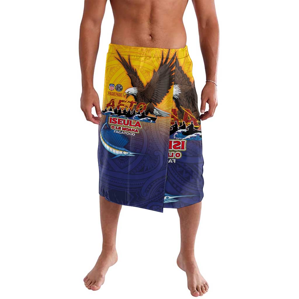 American Samoa Fautasi Lavalava Bald Eage and Sailfish with Kakau Motifs - Polynesian Pride