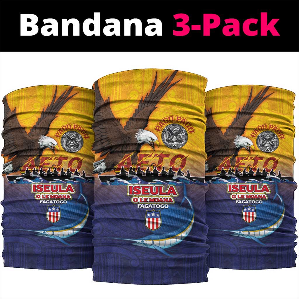 American Samoa Fautasi Neck Gaiter Bald Eage and Sailfish with Kakau Motifs LT03 package One Size: 25*50cm Yellow - Polynesian Pride