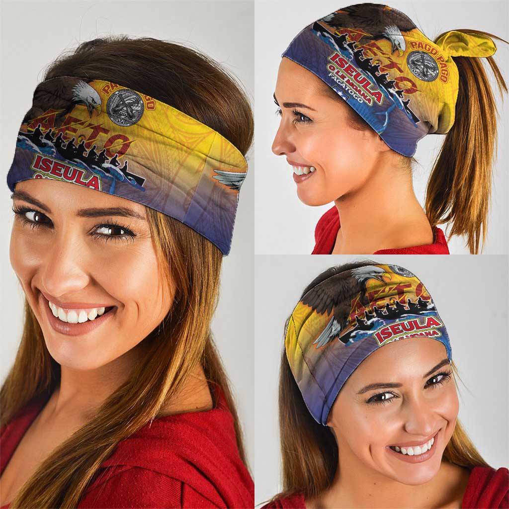 American Samoa Fautasi Neck Gaiter Bald Eage and Sailfish with Kakau Motifs LT03 - Polynesian Pride