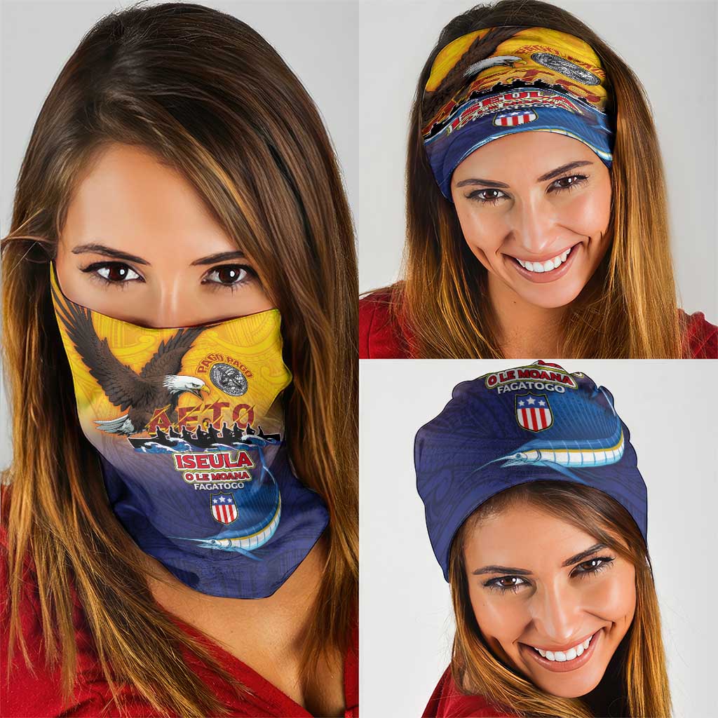 American Samoa Fautasi Neck Gaiter Bald Eage and Sailfish with Kakau Motifs LT03 - Polynesian Pride