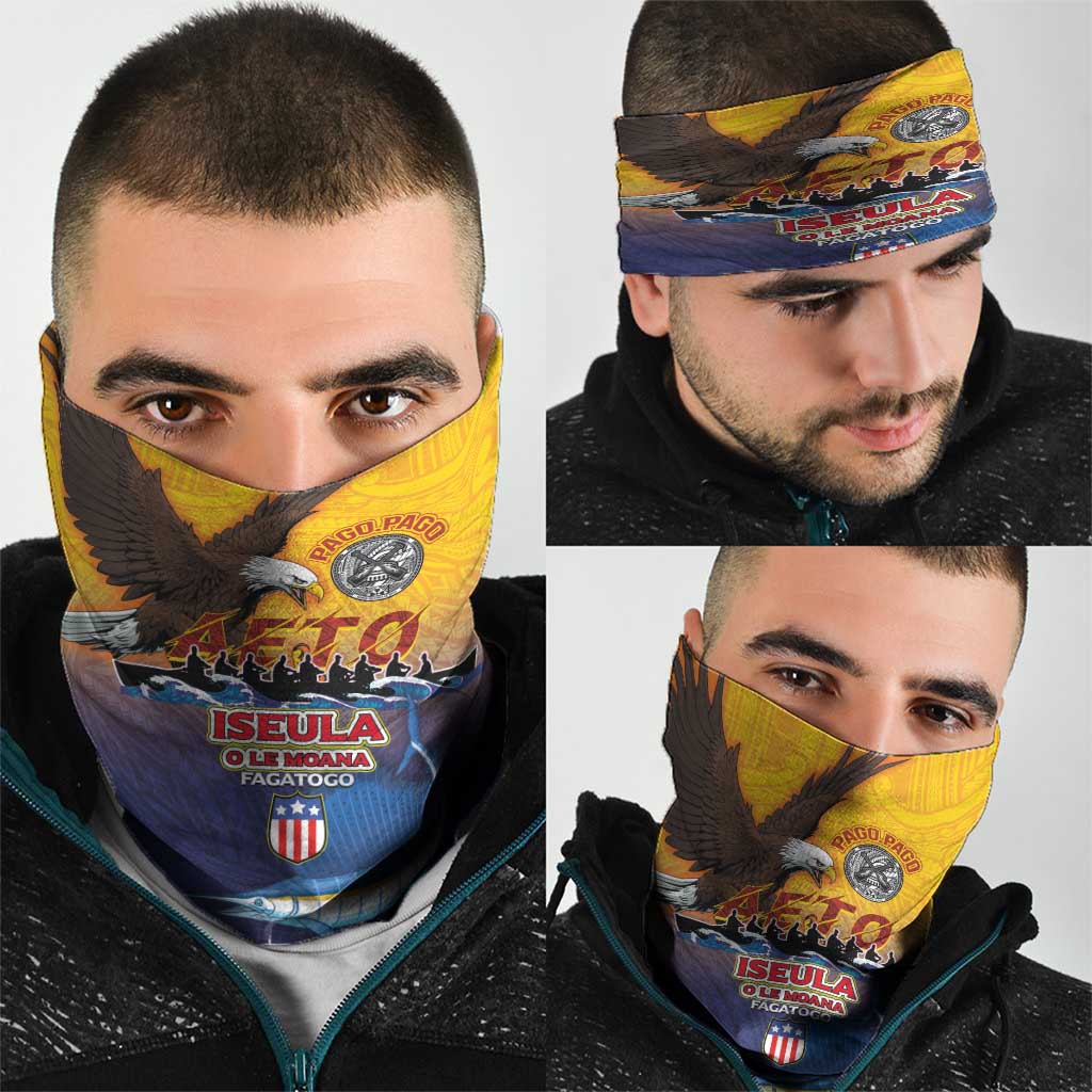 American Samoa Fautasi Neck Gaiter Bald Eage and Sailfish with Kakau Motifs LT03 - Polynesian Pride