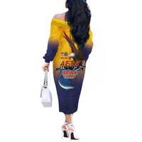 American Samoa Fautasi Off The Shoulder Long Sleeve Dress Bald Eage and Sailfish with Kakau Motifs LT03 - Polynesian Pride