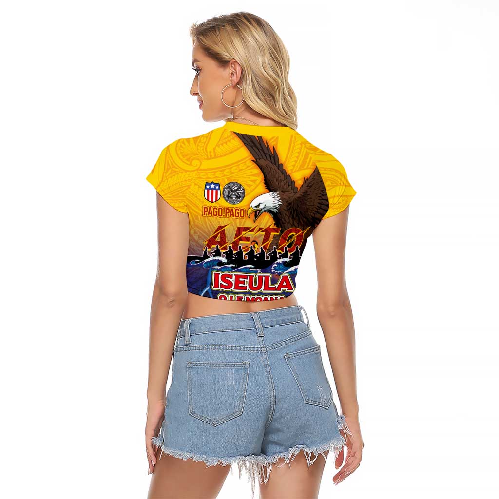 American Samoa Fautasi Raglan Cropped T Shirt Bald Eage and Sailfish with Kakau Motifs - Polynesian Pride