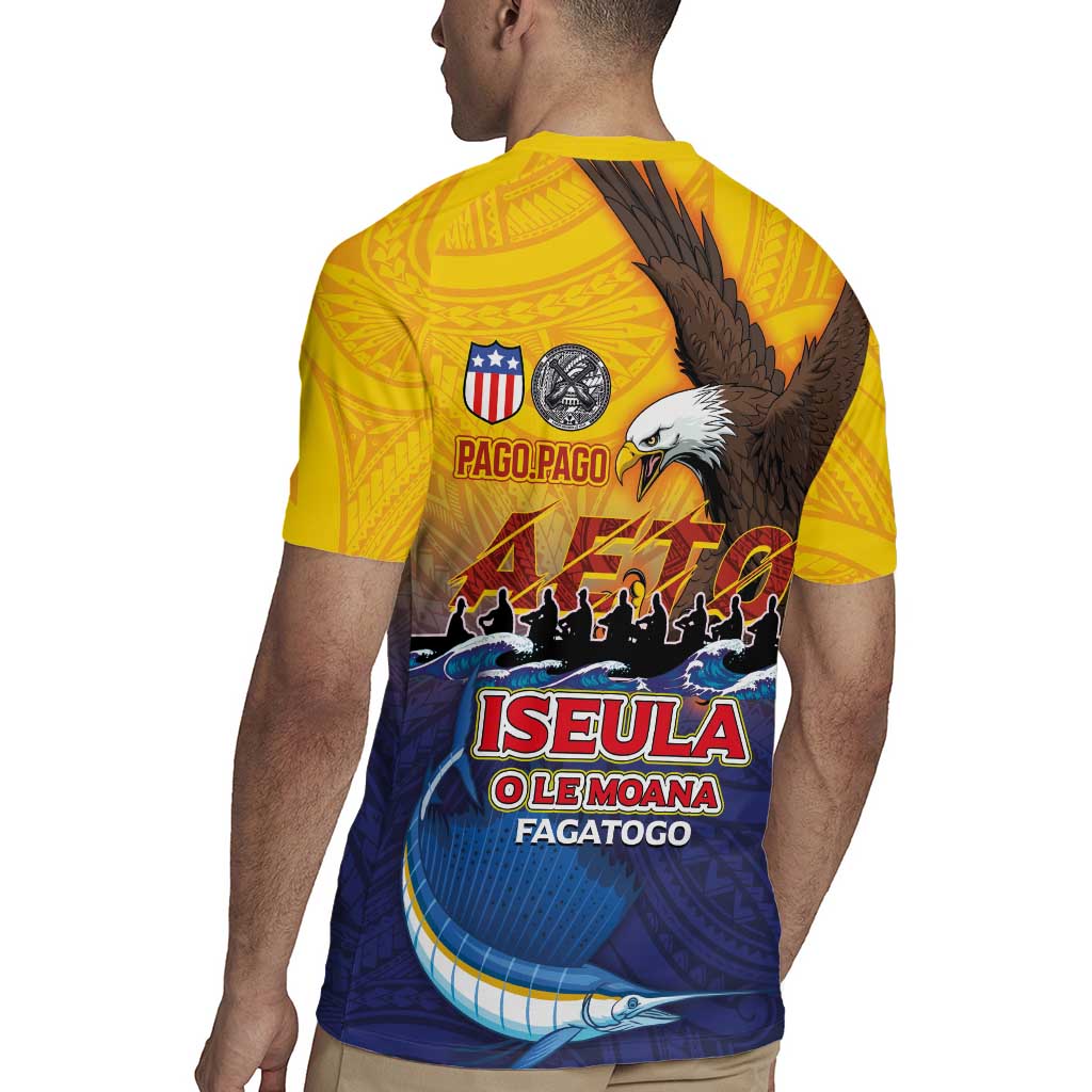 American Samoa Fautasi Rugby Jersey Bald Eage and Sailfish with Kakau Motifs - Polynesian Pride