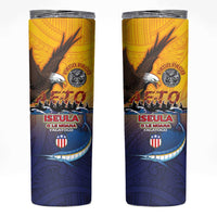 American Samoa Fautasi Skinny Tumbler Bald Eage and Sailfish with Kakau Motifs - Polynesian Pride