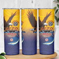 American Samoa Fautasi Skinny Tumbler Bald Eage and Sailfish with Kakau Motifs - Polynesian Pride