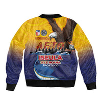 American Samoa Fautasi Sleeve Zip Bomber Jacket Bald Eage and Sailfish with Kakau Motifs - Polynesian Pride
