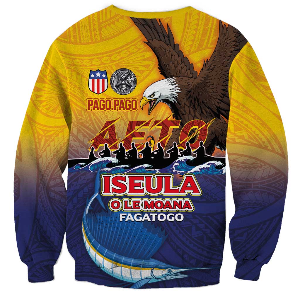 American Samoa Fautasi Sweatshirt Bald Eage and Sailfish with Kakau Motifs - Polynesian Pride