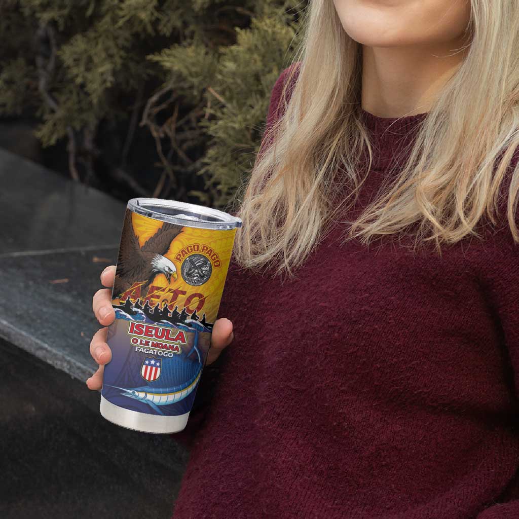 American Samoa Fautasi Tumbler Cup Bald Eage and Sailfish with Kakau Motifs - Polynesian Pride