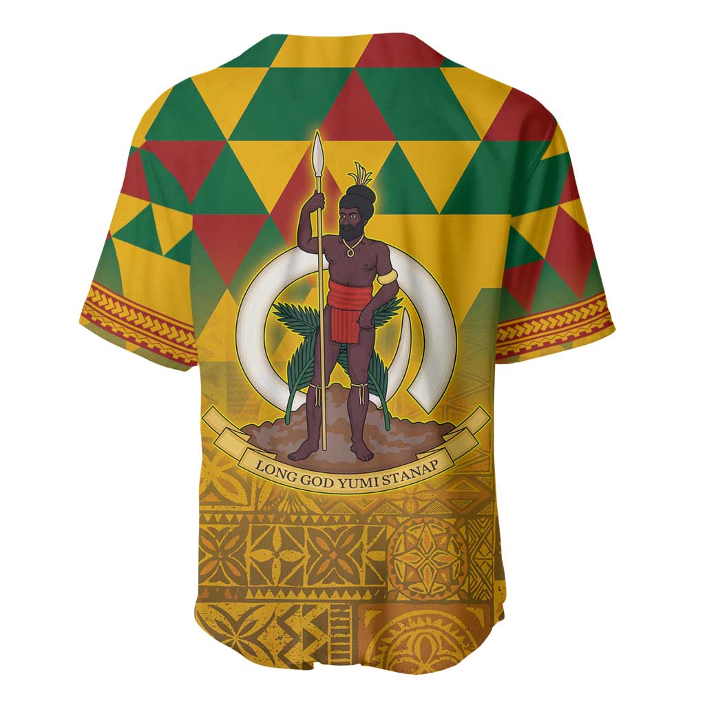 Melanesian Vanuatu Baseball Jersey With Tapa Tribal Pattern and Triangle Geometric Tricolor - Polynesian Pride