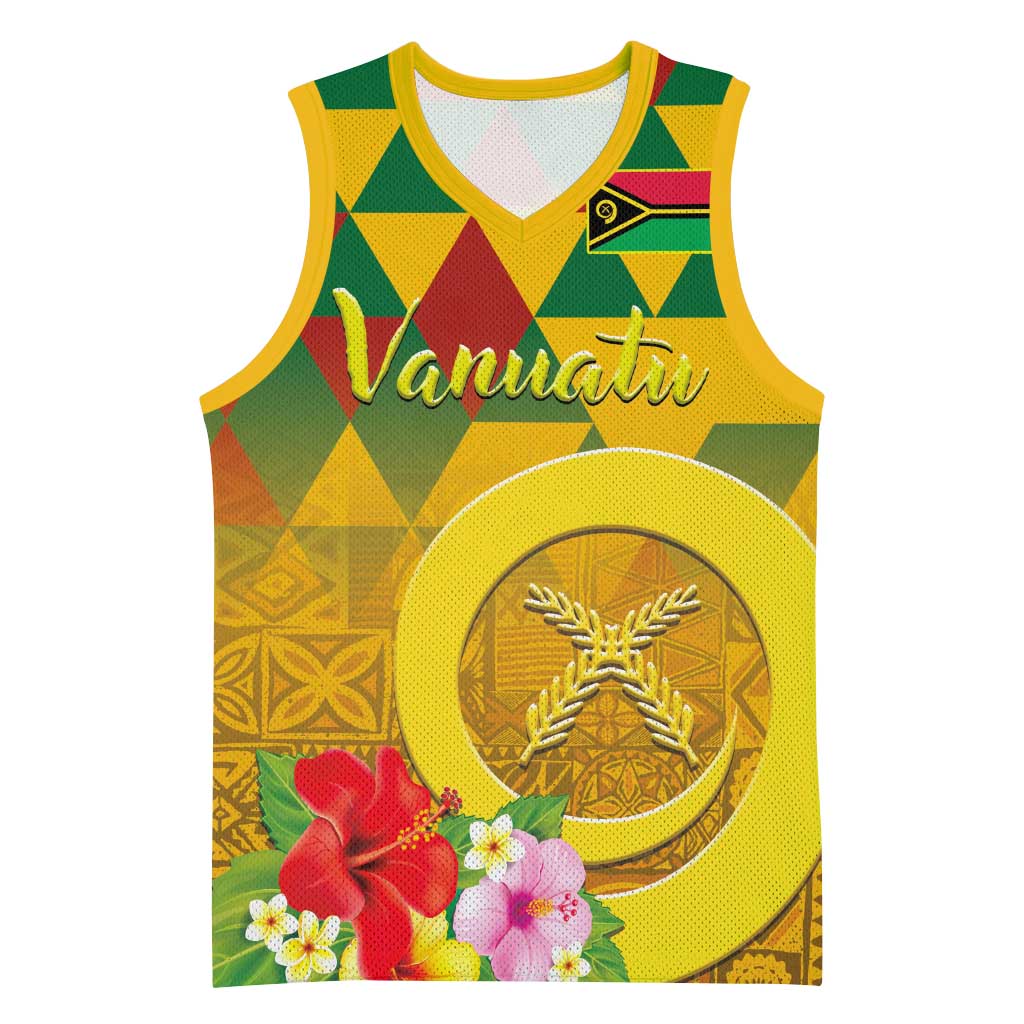 Melanesian Vanuatu Basketball Jersey With Tapa Tribal Pattern and Triangle Geometric Tricolor - Polynesian Pride