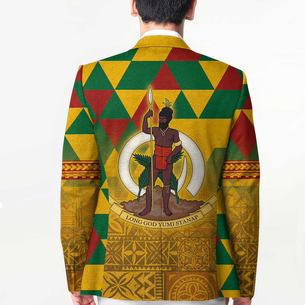 Melanesian Vanuatu Blazer With Tapa Tribal Pattern and Triangle Geometric Tricolor - Polynesian Pride