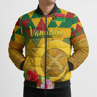 Melanesian Vanuatu Bomber Puffer Jacket With Tapa Tribal Pattern and Triangle Geometric Tricolor - Polynesian Pride