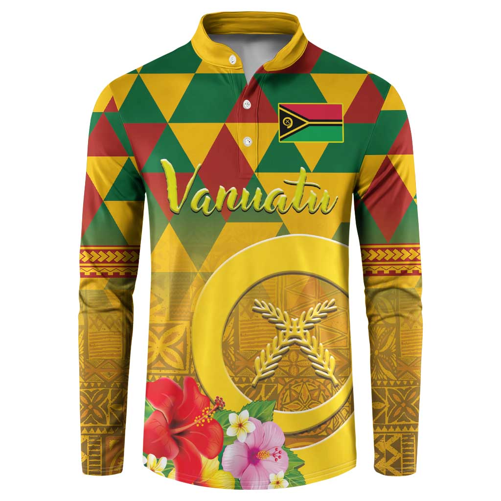 Melanesian Vanuatu Button Sweatshirt With Tapa Tribal Pattern and Triangle Geometric Tricolor - Polynesian Pride