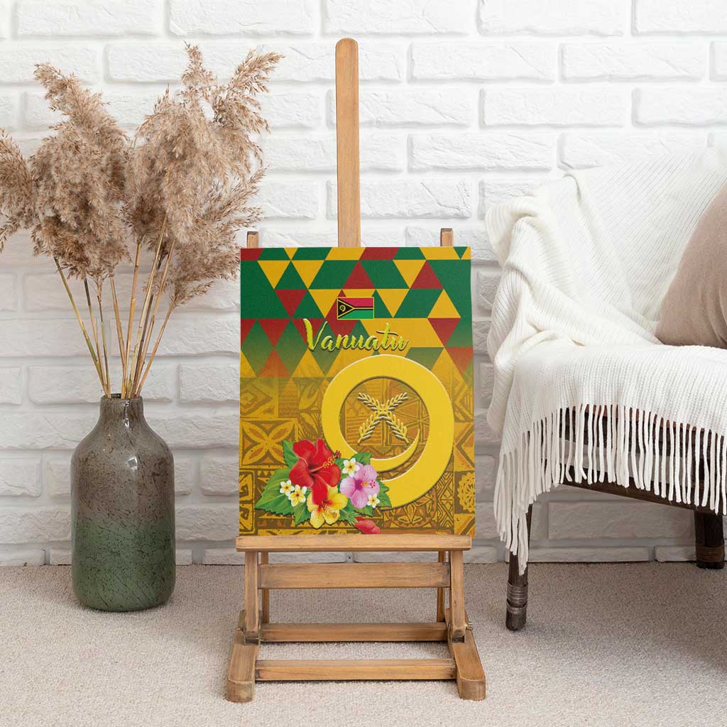 Melanesian Vanuatu Canvas Wall Art With Tapa Tribal Pattern and Triangle Geometric Tricolor - Polynesian Pride