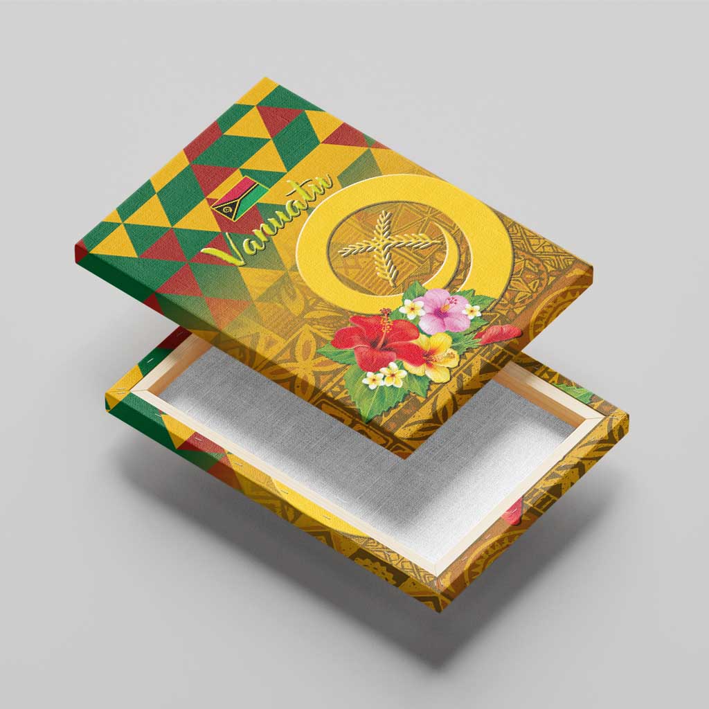 Melanesian Vanuatu Canvas Wall Art With Tapa Tribal Pattern and Triangle Geometric Tricolor - Polynesian Pride