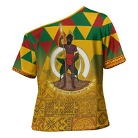 Melanesian Vanuatu Cross Shoulder Shirt With Tapa Tribal Pattern and Triangle Geometric Tricolor - Polynesian Pride