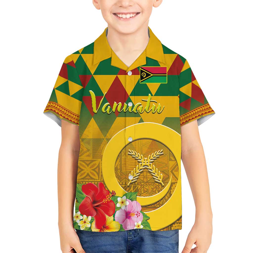 Melanesian Vanuatu Family Matching Puletasi and Hawaiian Shirt With Tapa Tribal Pattern and Triangle Geometric Tricolor - Polynesian Pride