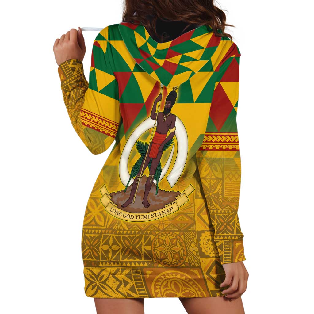 Melanesian Vanuatu Hoodie Dress With Tapa Tribal Pattern and Triangle Geometric Tricolor - Polynesian Pride