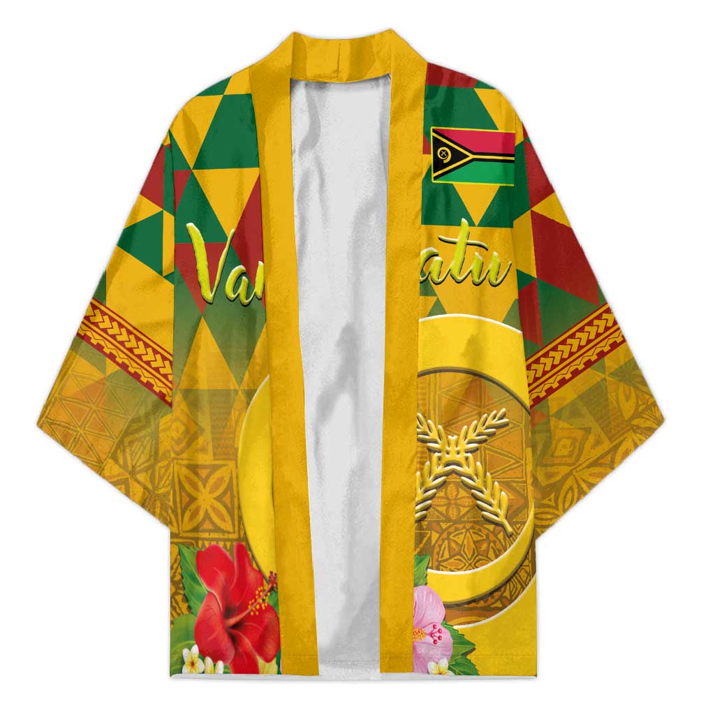 Melanesian Vanuatu Kimono With Tapa Tribal Pattern and Triangle Geometric Tricolor - Polynesian Pride