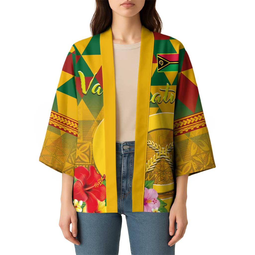 Melanesian Vanuatu Kimono With Tapa Tribal Pattern and Triangle Geometric Tricolor - Polynesian Pride
