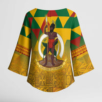 Melanesian Vanuatu Kimono Sleeve Blouse With Tapa Tribal Pattern and Triangle Geometric Tricolor - Polynesian Pride