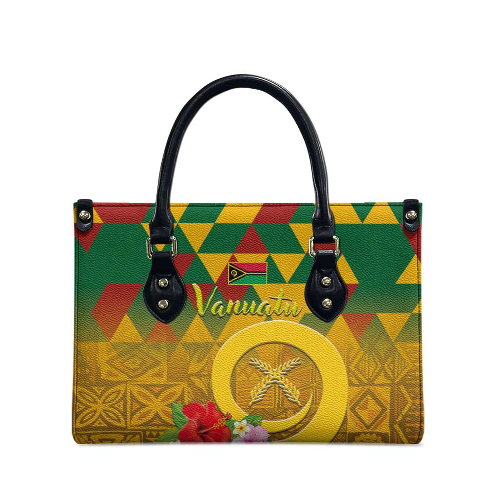 Melanesian Vanuatu Leather Bag With Tapa Tribal Pattern and Triangle Geometric Tricolor - Polynesian Pride