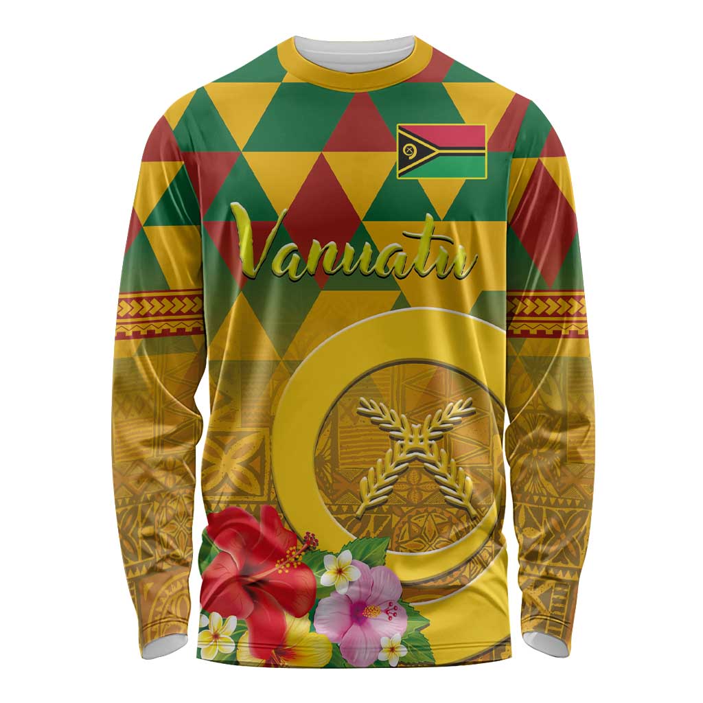 Melanesian Vanuatu Long Sleeve Shirt With Tapa Tribal Pattern and Triangle Geometric Tricolor - Polynesian Pride