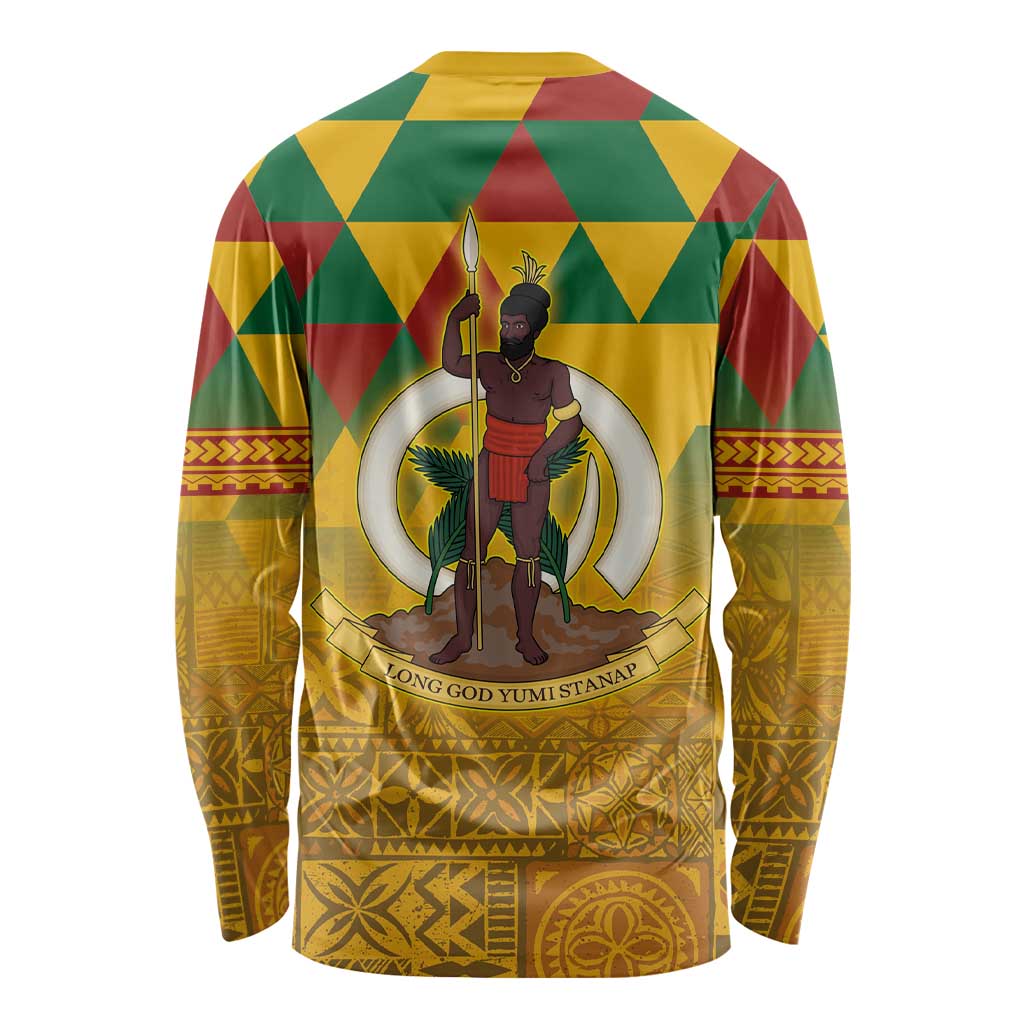 Melanesian Vanuatu Long Sleeve Shirt With Tapa Tribal Pattern and Triangle Geometric Tricolor - Polynesian Pride