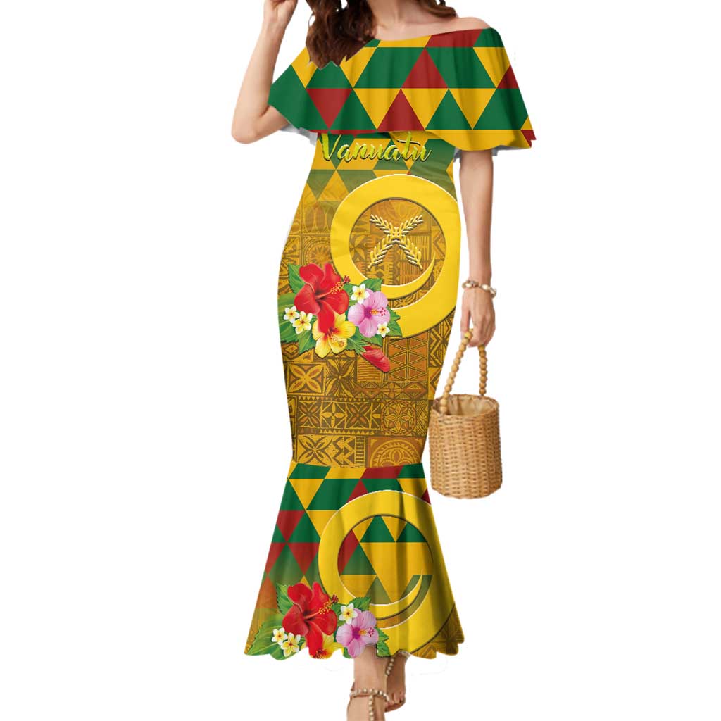 Melanesian Vanuatu Mermaid Dress With Tapa Tribal Pattern and Triangle Geometric Tricolor - Polynesian Pride