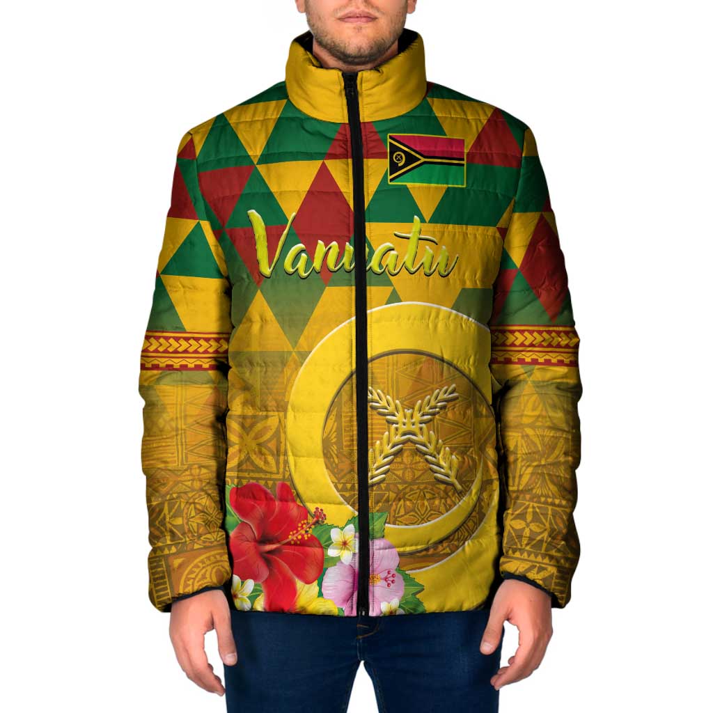 Melanesian Vanuatu Padded Jacket With Tapa Tribal Pattern and Triangle Geometric Tricolor - Polynesian Pride