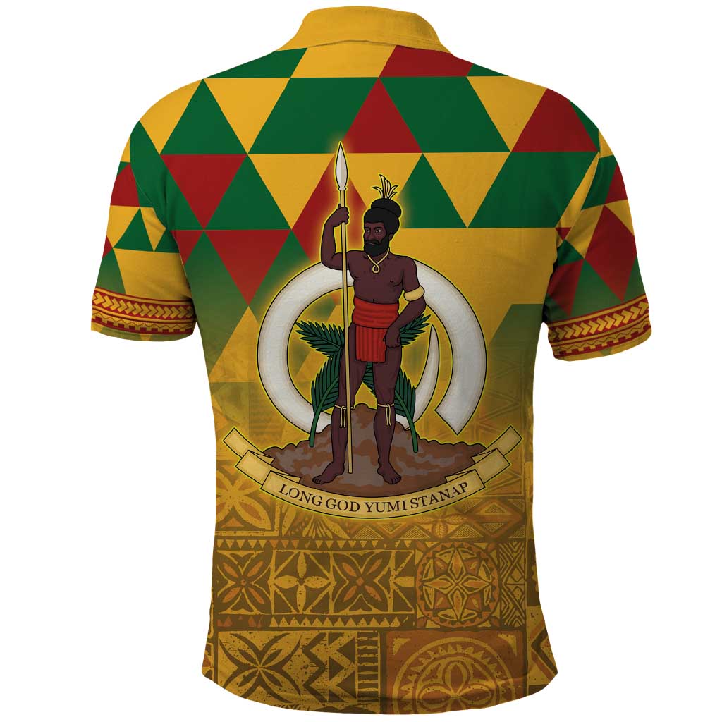 Melanesian Vanuatu Polo Shirt With Tapa Tribal Pattern and Triangle Geometric Tricolor - Polynesian Pride