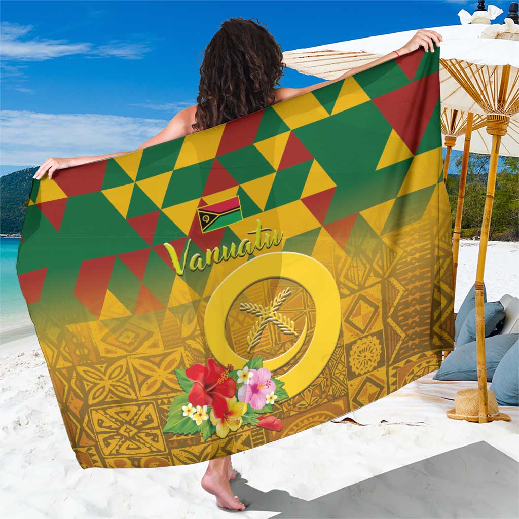 Melanesian Vanuatu Sarong With Tapa Tribal Pattern and Triangle Geometric Tricolor LT03 One Size 44 x 66 inches Yellow - Polynesian Pride