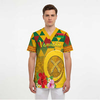 Melanesian Vanuatu Scrub Top With Tapa Tribal Pattern and Triangle Geometric Tricolor - Polynesian Pride