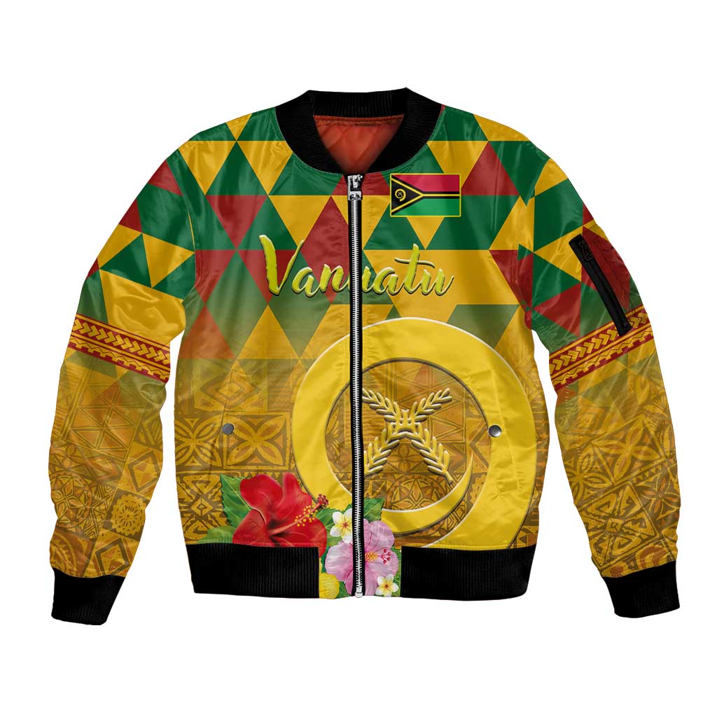 Melanesian Vanuatu Sleeve Zip Bomber Jacket With Tapa Tribal Pattern and Triangle Geometric Tricolor LT03 Unisex Yellow - Polynesian Pride
