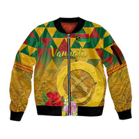 Melanesian Vanuatu Sleeve Zip Bomber Jacket With Tapa Tribal Pattern and Triangle Geometric Tricolor LT03 Unisex Yellow - Polynesian Pride
