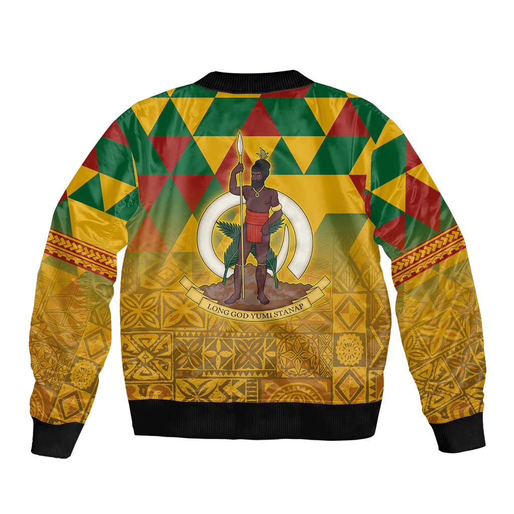 Melanesian Vanuatu Sleeve Zip Bomber Jacket With Tapa Tribal Pattern and Triangle Geometric Tricolor LT03 - Polynesian Pride