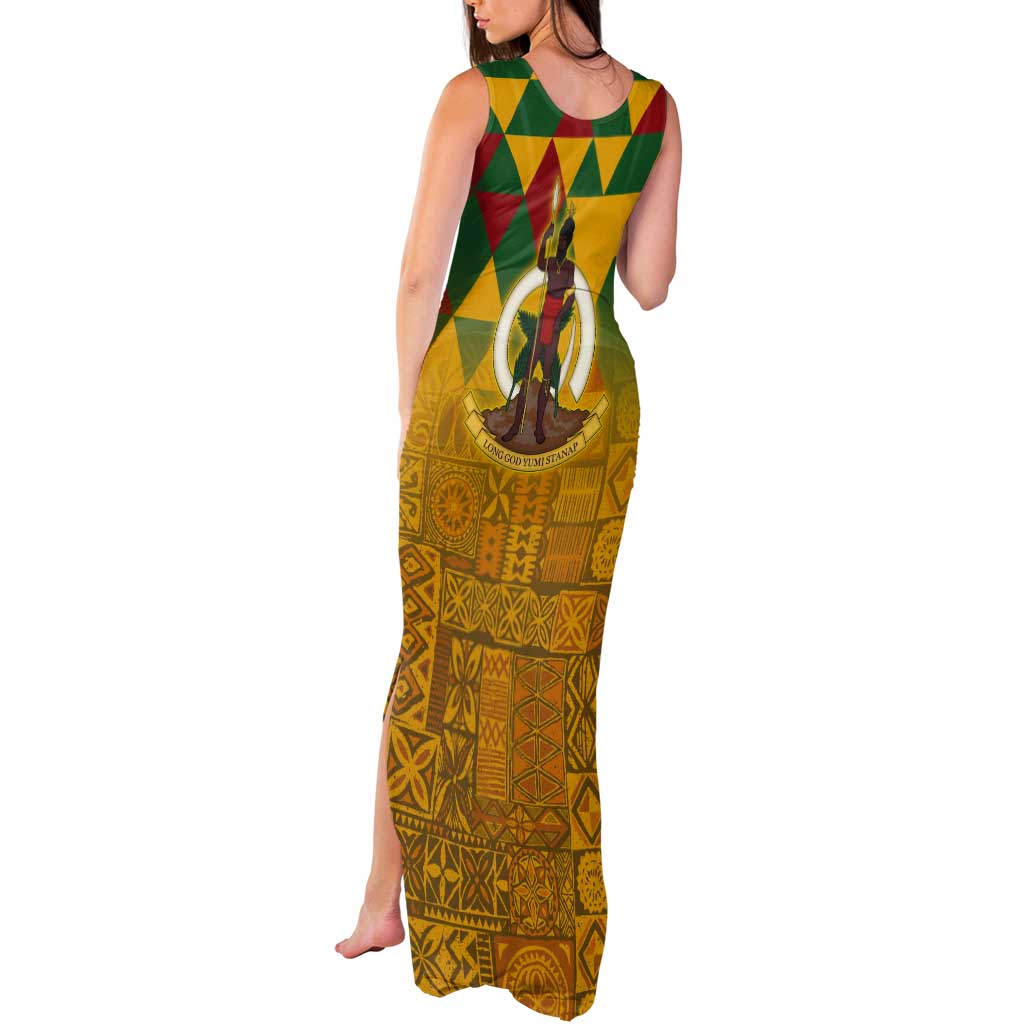 Melanesian Vanuatu Tank Maxi Dress With Tapa Tribal Pattern and Triangle Geometric Tricolor - Polynesian Pride