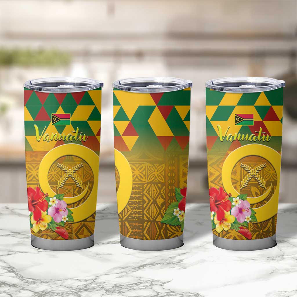 Melanesian Vanuatu Tumbler Cup With Tapa Tribal Pattern and Triangle Geometric Tricolor - Polynesian Pride