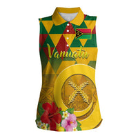 Melanesian Vanuatu Women Sleeveless Polo Shirt With Tapa Tribal Pattern and Triangle Geometric Tricolor - Polynesian Pride