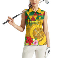 Melanesian Vanuatu Women Sleeveless Polo Shirt With Tapa Tribal Pattern and Triangle Geometric Tricolor - Polynesian Pride